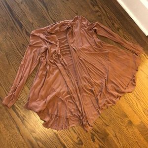 Draped layered soft cotton cardigan brown tan boho